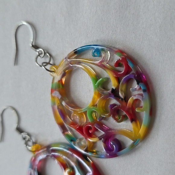 Colorful Swirl Acrylic & Stainless Steel Earrings - Picture 2 of 4